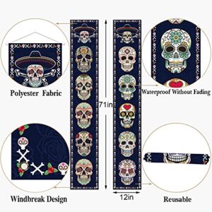 Jiudungs Day of The Dead Decoration Outdoor Dia De Los Muertos Sugar Skull Porch Sign Banner Halloween Mexican Theme Party Decor and Supplies for Home
