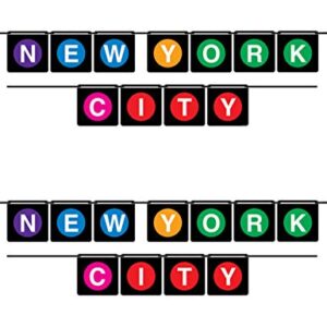 Beistle 53650 Hanging Banners 2 Piece New York City Party Decorations, 5" x 6', Black/Purple/Blue/Yellow/Green/Pink/Red