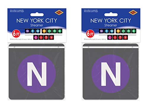 Beistle 53650 Hanging Banners 2 Piece New York City Party Decorations, 5" x 6', Black/Purple/Blue/Yellow/Green/Pink/Red