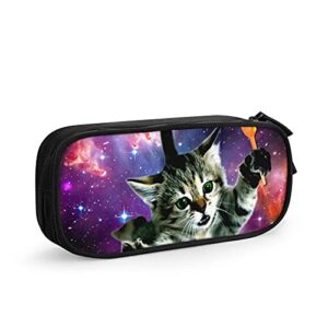 galaxy space cat pencil case for teen boys, large capacity pen pouch with zipper, cool pencil case for school