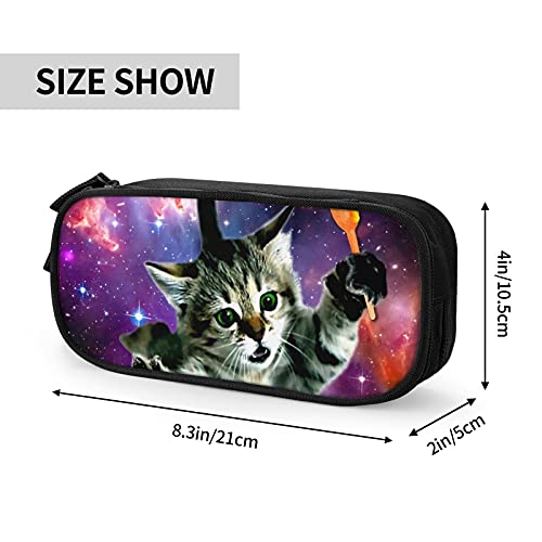 Galaxy Space Cat Pencil Case for Teen Boys, Large Capacity Pen Pouch with Zipper, Cool Pencil Case for School