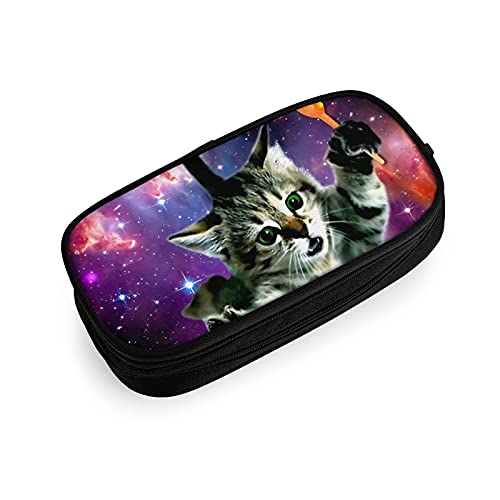 Galaxy Space Cat Pencil Case for Teen Boys, Large Capacity Pen Pouch with Zipper, Cool Pencil Case for School