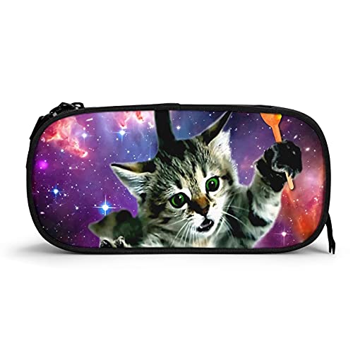 Galaxy Space Cat Pencil Case for Teen Boys, Large Capacity Pen Pouch with Zipper, Cool Pencil Case for School