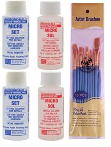 micro scale decal setting solution, micro set mi1 and micro sol mi2, two bottles of each with make your day paintbrush set