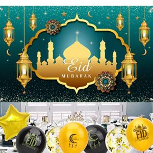 Large Eid Mubarak Party Decorations, Green and Gold Ramadan Mubarak Backdrop Banner, Muslim Ramadan Banner Photo Booth Backdrop for Eid Mubarak Indoor and Outdoor Decorations