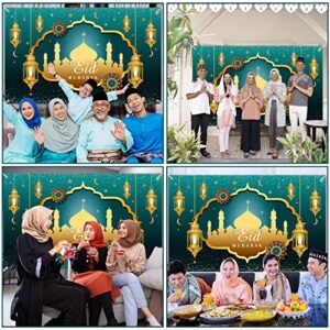 Large Eid Mubarak Party Decorations, Green and Gold Ramadan Mubarak Backdrop Banner, Muslim Ramadan Banner Photo Booth Backdrop for Eid Mubarak Indoor and Outdoor Decorations