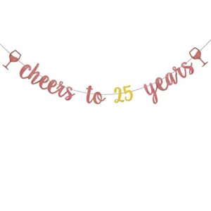 weiandbo cheers to 25 years rose gold glitter banner,pre-strung,25th birthday / wedding anniversary party decorations bunting sign backdrops,cheers to 25 years