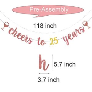 WEIANDBO Cheers to 25 Years Rose Gold Glitter Banner,Pre-Strung,25th Birthday / Wedding Anniversary Party Decorations Bunting Sign Backdrops,cheers to 25 Years