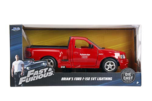 Jada Toys Fast & Furious 1:24 Brian's Ford F-150 SVT Lightning Die-cast Car, Toys for Kids and Adults, Red (99574)