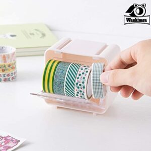 Washimon Washi Tape Organizer - Stackable Plastic Storage Box - Clear Art Supply Holder (Pink 4pcs)