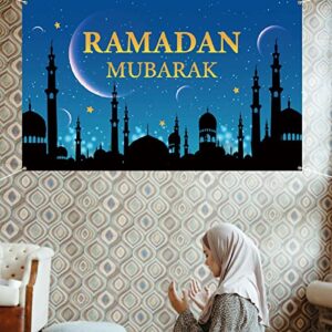 KYMY Large Ramadan Mubarak Porch Sign with 70.8 X 47.2 inch,Muslim Ramadan Banner for Eid Mubarak Party Backdrop,Islamic Hanging Banner for Indoor and Outdoor Ramadan Mubarak Decorations