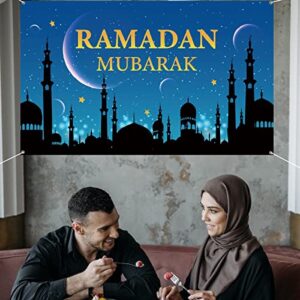 KYMY Large Ramadan Mubarak Porch Sign with 70.8 X 47.2 inch,Muslim Ramadan Banner for Eid Mubarak Party Backdrop,Islamic Hanging Banner for Indoor and Outdoor Ramadan Mubarak Decorations