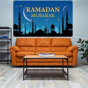 KYMY Large Ramadan Mubarak Porch Sign with 70.8 X 47.2 inch,Muslim Ramadan Banner for Eid Mubarak Party Backdrop,Islamic Hanging Banner for Indoor and Outdoor Ramadan Mubarak Decorations