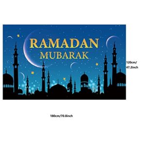 KYMY Large Ramadan Mubarak Porch Sign with 70.8 X 47.2 inch,Muslim Ramadan Banner for Eid Mubarak Party Backdrop,Islamic Hanging Banner for Indoor and Outdoor Ramadan Mubarak Decorations