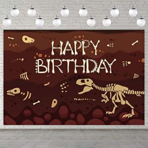 dinosaur tyrannosaurus rex fossil happy birthday banner backdrop animal dino t-rex fossil bones theme decorations decor for paleontology party birthday party supplies background photo booth props