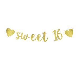 sweet 16 banner, girl’s/lady’s 16th birthday party decors gold gliter paper backdrops