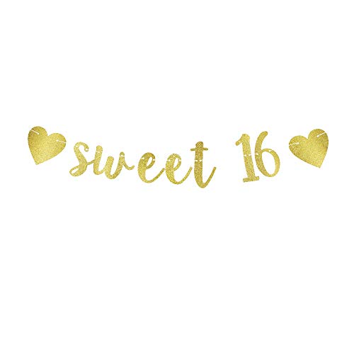 Sweet 16 Banner, Girl's/Lady's 16th Birthday Party Decors Gold Gliter Paper Backdrops