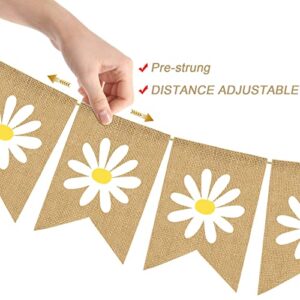 Pudodo Jute Burlap Daisy Banner Spring Daisy Themed Birthday Party Baby Shower Nursery Kitchen Mantle Fireplace Decoration