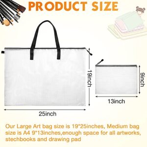 20 Pcs Art Portfolio Bag, 19'' x 25'' Clear Portfolio Folder for Artwork with Zipper and Handle A4 Pencil Bag 9'' x 13'' Plastic Mesh Zipper Pouch for Large Posters Artwork Bulletin Boards Painting