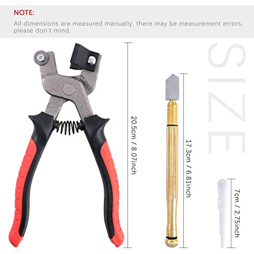 Swpeet 3Pcs Glass Cutting Tools Kit, Including Pro-Grade Tile Glass Cutting Pliers and 3mm-18mm Glass Cutter Handle Pencil Style Oil Feed Carbide Tip Glass Cutter Cutting Tools for Mosaic, Tiles
