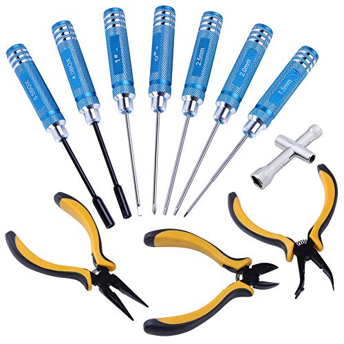 Hobbypark 11 in 1 Professional Multi RC Tools Kits Box Set Hex Driver Allen Keys Screwdriver Pliers Wrench Repair for RC Car Multirotors Airplane Boat