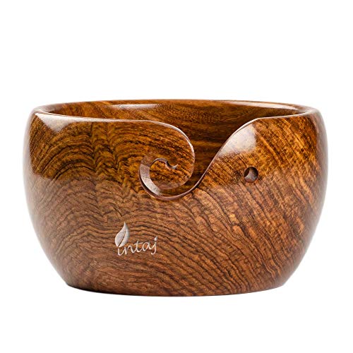 INTAJ Rosewood Yarn Bowl - Yarn Knitting Bowl Handcrafted - Christmas Gift - Wooden Yarn Bowl for Knitting and Crocheting (Rosewood, 7x4")