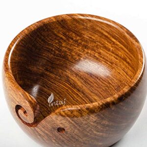 INTAJ Rosewood Yarn Bowl - Yarn Knitting Bowl Handcrafted - Christmas Gift - Wooden Yarn Bowl for Knitting and Crocheting (Rosewood, 7x4")