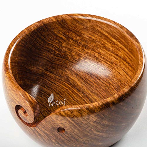 INTAJ Rosewood Yarn Bowl - Yarn Knitting Bowl Handcrafted - Christmas Gift - Wooden Yarn Bowl for Knitting and Crocheting (Rosewood, 7x4")