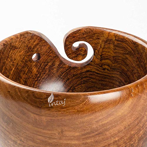 INTAJ Rosewood Yarn Bowl - Yarn Knitting Bowl Handcrafted - Christmas Gift - Wooden Yarn Bowl for Knitting and Crocheting (Rosewood, 7x4")