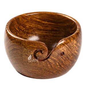 INTAJ Rosewood Yarn Bowl - Yarn Knitting Bowl Handcrafted - Christmas Gift - Wooden Yarn Bowl for Knitting and Crocheting (Rosewood, 7x4")