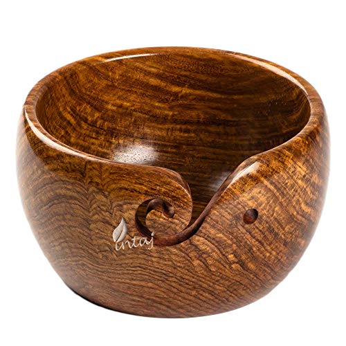 INTAJ Rosewood Yarn Bowl - Yarn Knitting Bowl Handcrafted - Christmas Gift - Wooden Yarn Bowl for Knitting and Crocheting (Rosewood, 7x4")