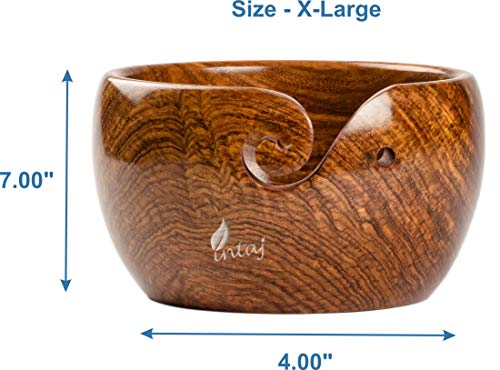 INTAJ Rosewood Yarn Bowl - Yarn Knitting Bowl Handcrafted - Christmas Gift - Wooden Yarn Bowl for Knitting and Crocheting (Rosewood, 7x4")