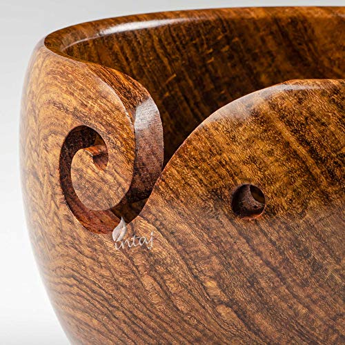 INTAJ Rosewood Yarn Bowl - Yarn Knitting Bowl Handcrafted - Christmas Gift - Wooden Yarn Bowl for Knitting and Crocheting (Rosewood, 7x4")