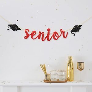 Halawawa Red Glitter Senior Banner, Senior School/High School Graduate Party Decorations, Congrats Grad Banner for Class of 2023 Graduation, Graduation Party Bunting Decorations