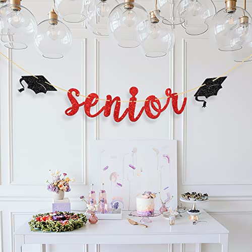 Halawawa Red Glitter Senior Banner, Senior School/High School Graduate Party Decorations, Congrats Grad Banner for Class of 2023 Graduation, Graduation Party Bunting Decorations