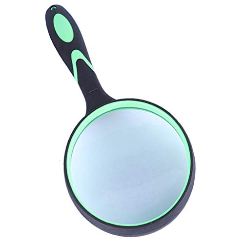 TANCH 5X Magnifying Glass Handheld Magnifier with Large 100mm Magnifying Glass Lens and Non-Slip Rubber Handle for Senior and Kids (1PC Green)