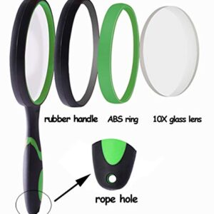 TANCH 5X Magnifying Glass Handheld Magnifier with Large 100mm Magnifying Glass Lens and Non-Slip Rubber Handle for Senior and Kids (1PC Green)