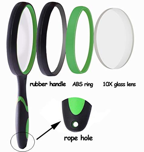 TANCH 5X Magnifying Glass Handheld Magnifier with Large 100mm Magnifying Glass Lens and Non-Slip Rubber Handle for Senior and Kids (1PC Green)