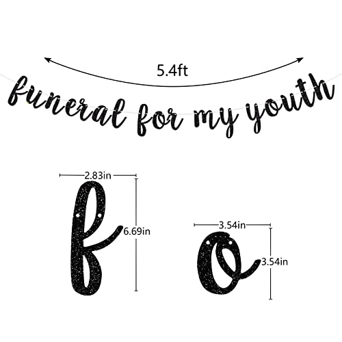 Funeral For My Youth Banner, Death To My 20s Banner, Funeral Bday Banner, 30th Birthday Decorations (Black Glitter)