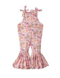 toddler baby girl romper kids clothes one piece floral sleeveless strap jumpsuit suspender bell bottoms pants summer(pink rainbow, 5-6 t)