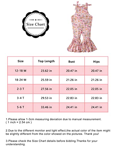 Toddler Baby Girl Romper Kids Clothes One Piece Floral Sleeveless Strap Jumpsuit Suspender Bell Bottoms Pants Summer(Pink Rainbow, 5-6 T)