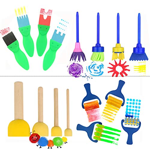 16 PCS - Paint Brushes for Kids, Artist Paint Texture Brushes - Early Learning Graffiti Paint Brush EVA Sponges Foam Painting Tools Set for Kids Painting Drawing Crafts and DIY