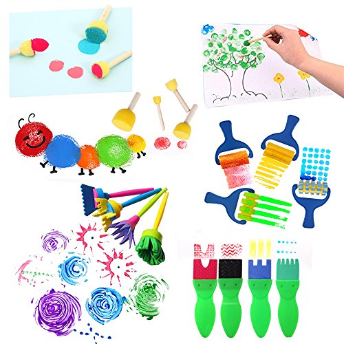 16 PCS - Paint Brushes for Kids, Artist Paint Texture Brushes - Early Learning Graffiti Paint Brush EVA Sponges Foam Painting Tools Set for Kids Painting Drawing Crafts and DIY