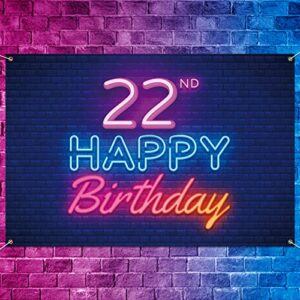 glow neon happy 22nd birthday backdrop banner decor black – colorful glowing 22 years old birthday party theme decorations for men women supplies