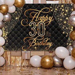 happy 30th birthday banner backdrop royal curtain decorations black gold background 30 years old bday for women men photography party decor supplies