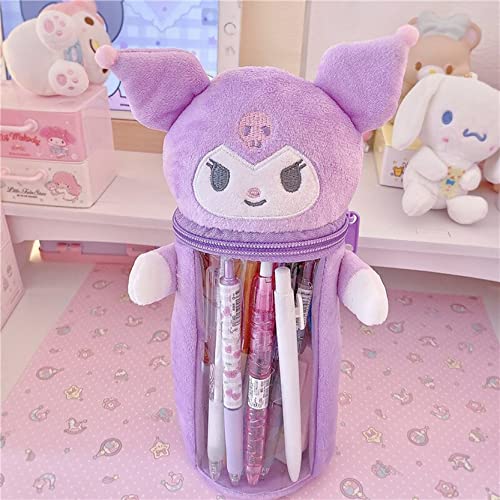 Cute Pencil Case Plush Pouch, Teen Girl Gift Bag Make Up Case, Cute Anime Cosmetic Bag Stationary Kawaii Pencil Box (Purple)