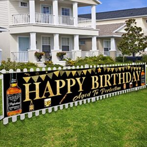 whiskey birthday banner decorations for men, large black gold aged to perfection birthday yard banner sign party supplies, whiskey themed happy birthday photo booth props decor for indoor outdoor