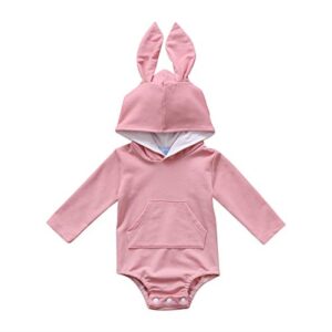 newborn baby boys girls bunny hooded one piece romper easter rabbit ears long sleeves jumpsuit with pocket (pink, 6-12m)