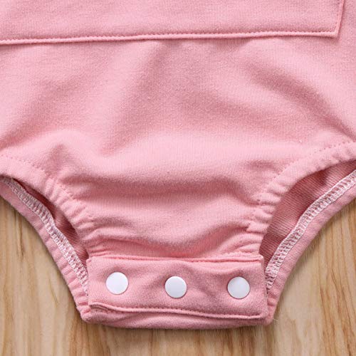 Newborn Baby Boys Girls Bunny Hooded One Piece Romper Easter Rabbit Ears Long Sleeves Jumpsuit with Pocket (Pink, 6-12m)