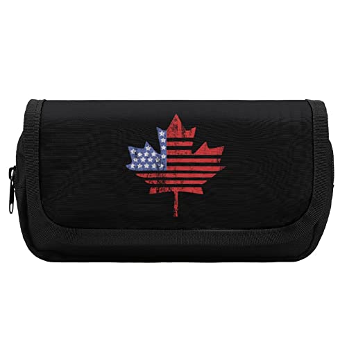 USA Canada Maple Flag Pencil Case with Two Large Compartments Pocket Big Capacity Storage Pouch Pencil Bag for School Teen Adult